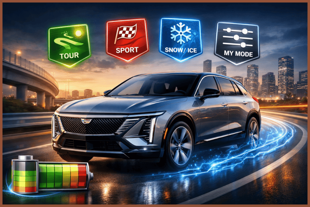 do the driving modes in cadillac lyriq offer different ranges or battery usages